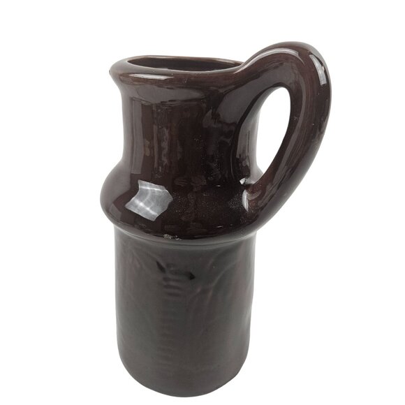 Vintage Dark Brown Ceramic Pitcher Handcrafted Pottery Jug 9.5 in Tall Glossy - Picture 3 of 8